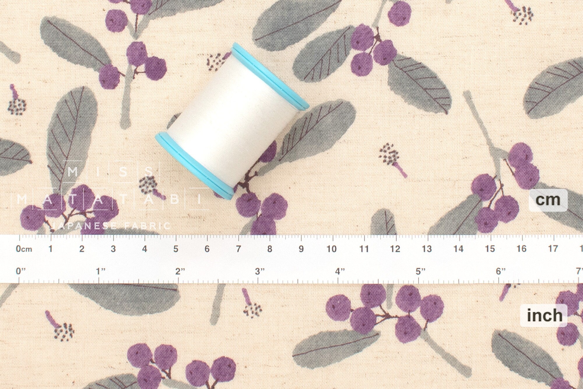 Japanese Fabric Winter Berries Linen Blend - C - 50cm