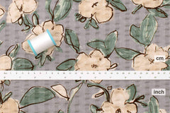 Japanese Fabric Cotton Linen Ripple Drawn Floral - D - 50cm