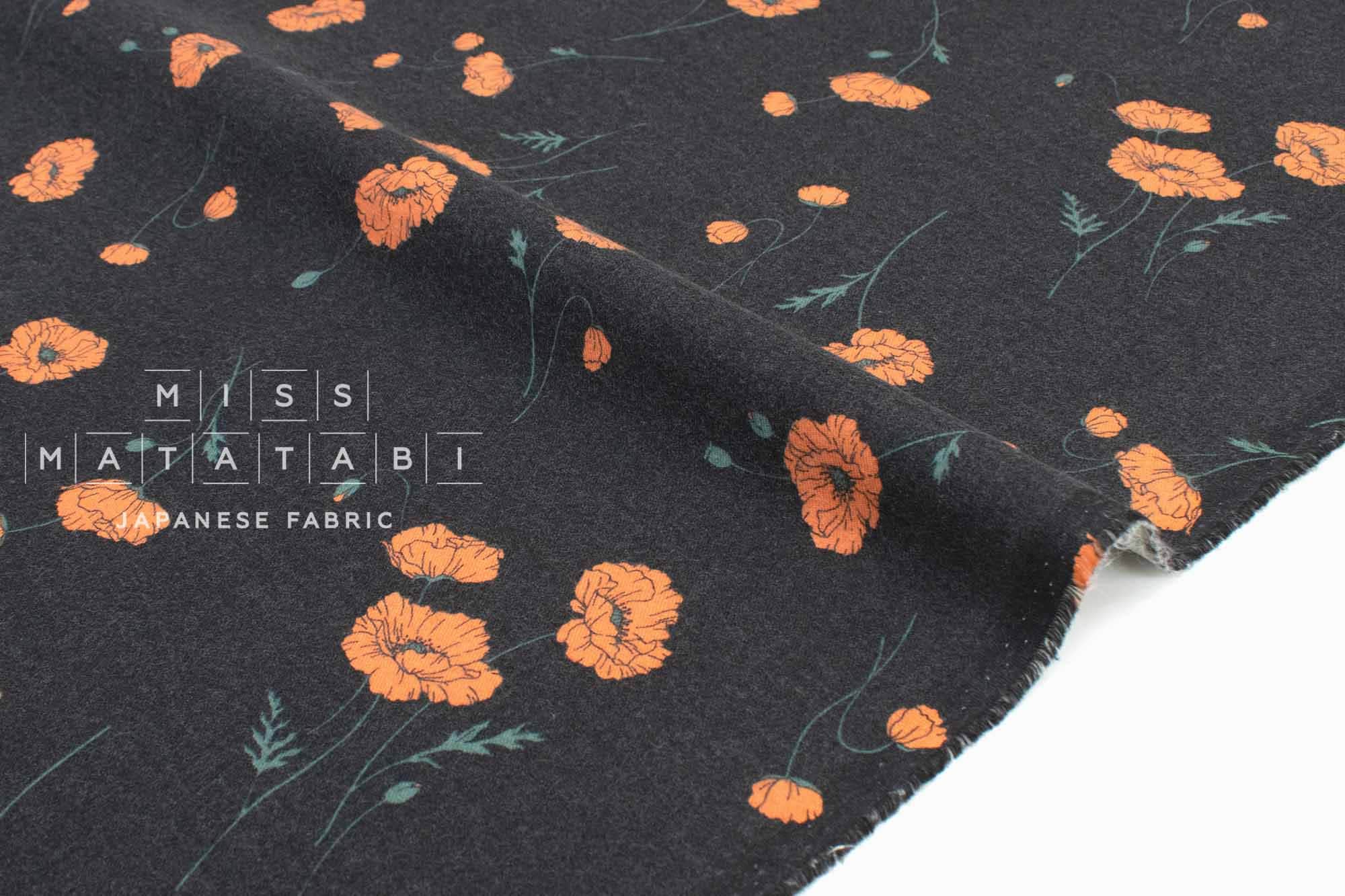 Japanese Fabric Hokkoh Poppies Brushed Cotton - E - 50cm