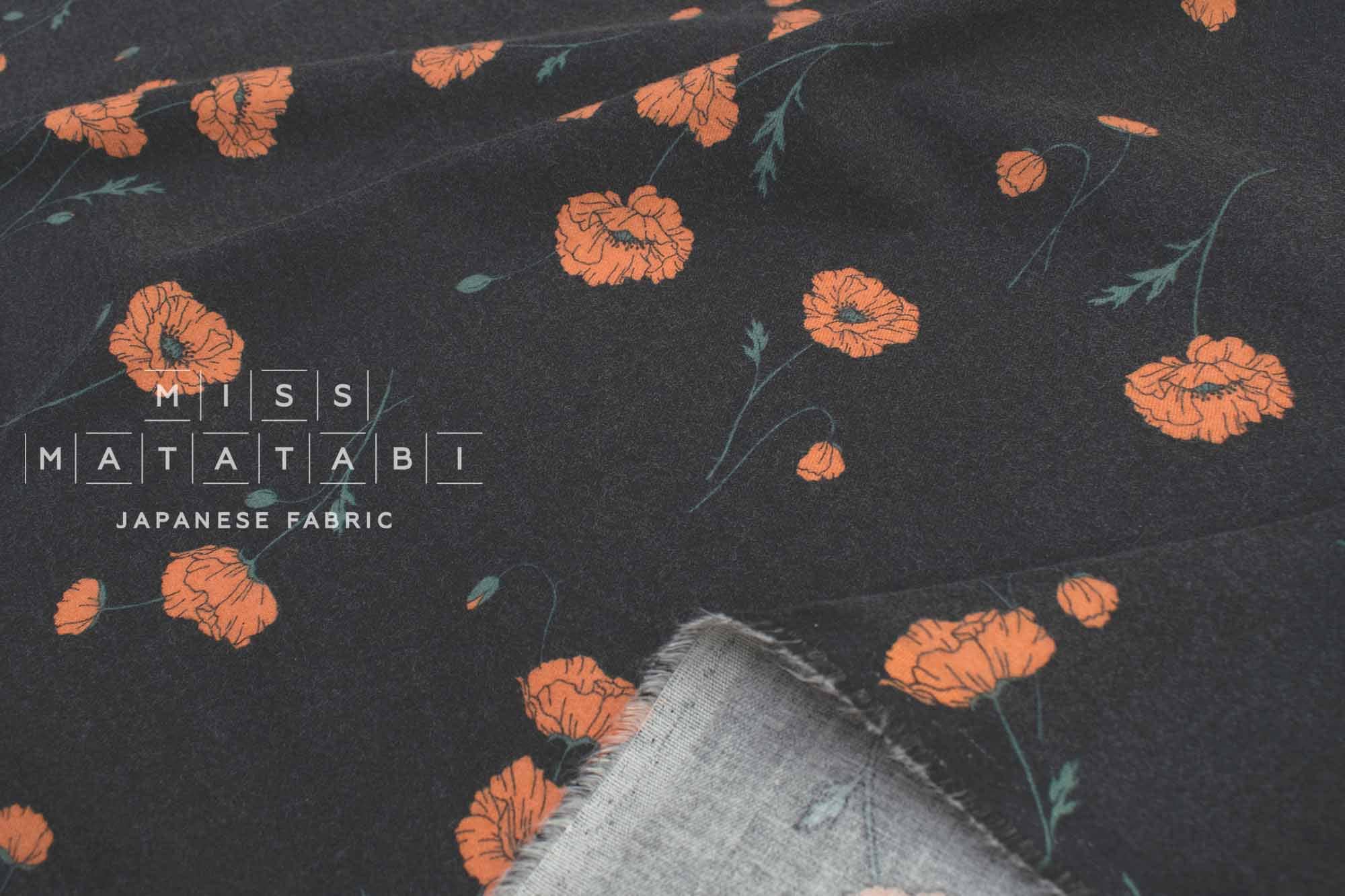 Japanese Fabric Hokkoh Poppies Brushed Cotton - E - 50cm