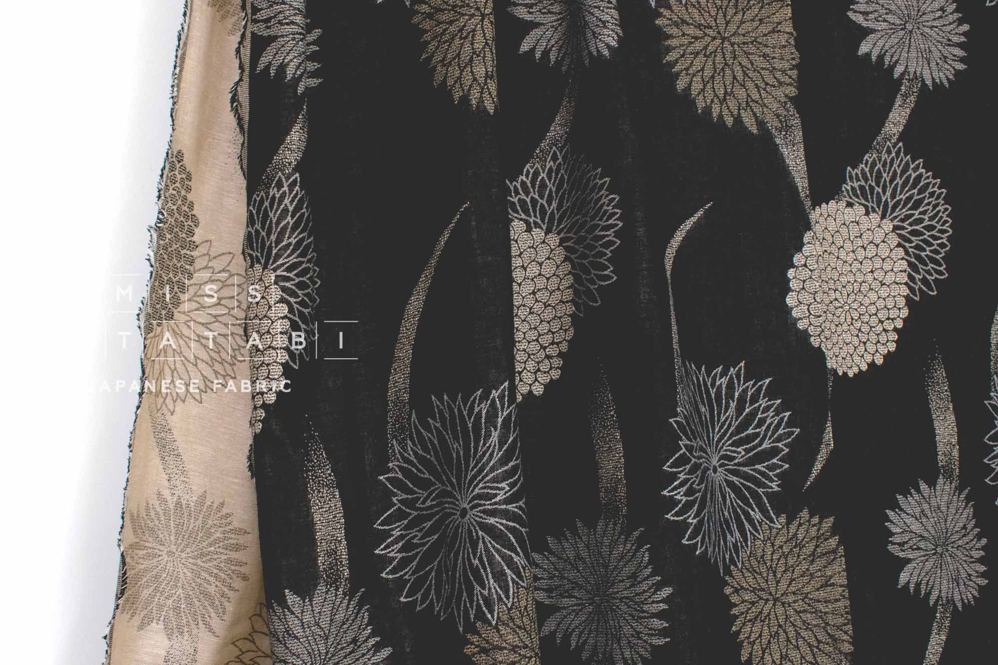 Japanese Fabric Yarn Dyed Jacquard Woven Kiku Like Fireworks - black, latte - 50cm