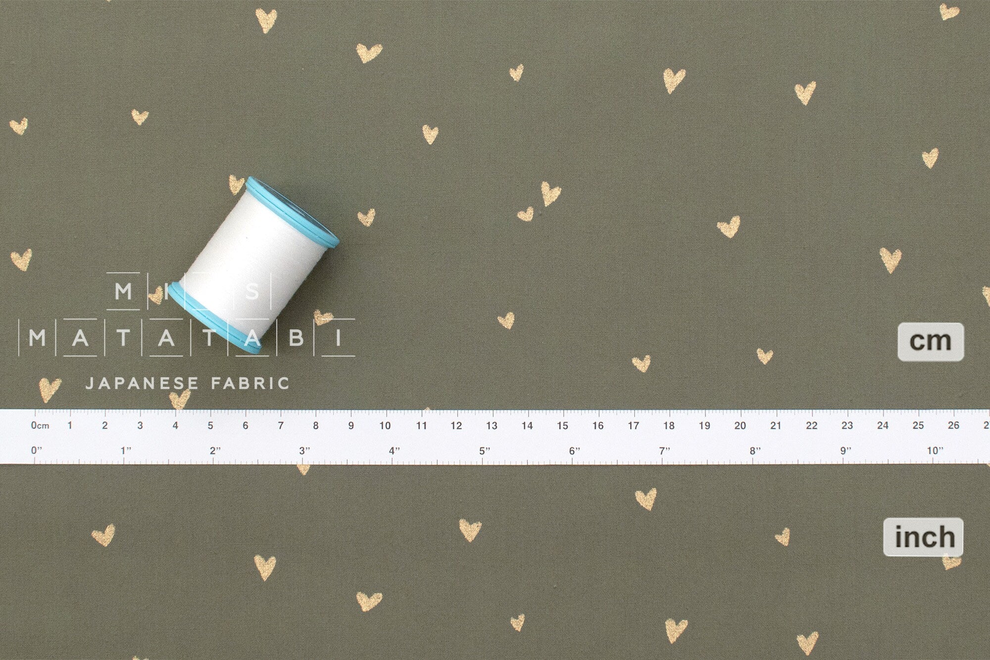 Japanese Fabric Metallic Gold Love Hearts - E - 50cm