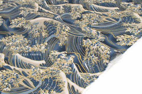 Japanese Fabric Metallic Gold Waves - blue - 50cm