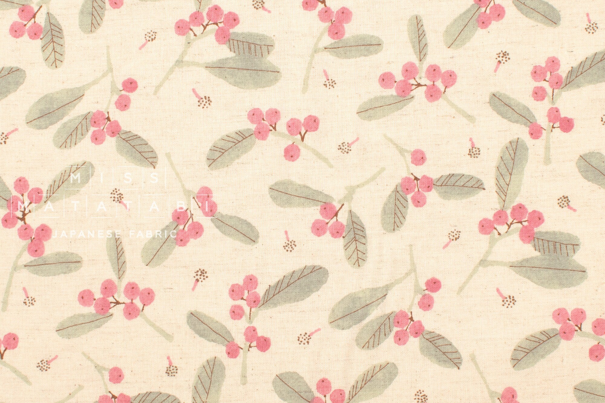 Japanese Fabric Winter Berries Linen Blend - A - 50cm