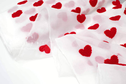 Japanese Fabric Punch Needling Style Heart Embroidery - white, red - 50cm