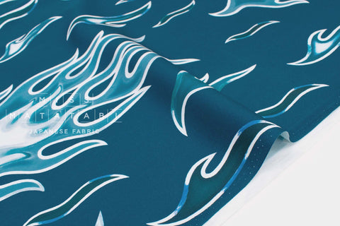Japanese Fabric Flames - blue - 50cm