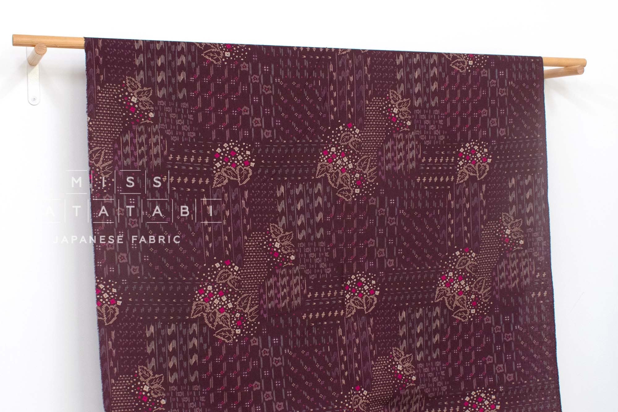 Japanese Fabric Floating Flower Kasuri - purple berry - 50cm
