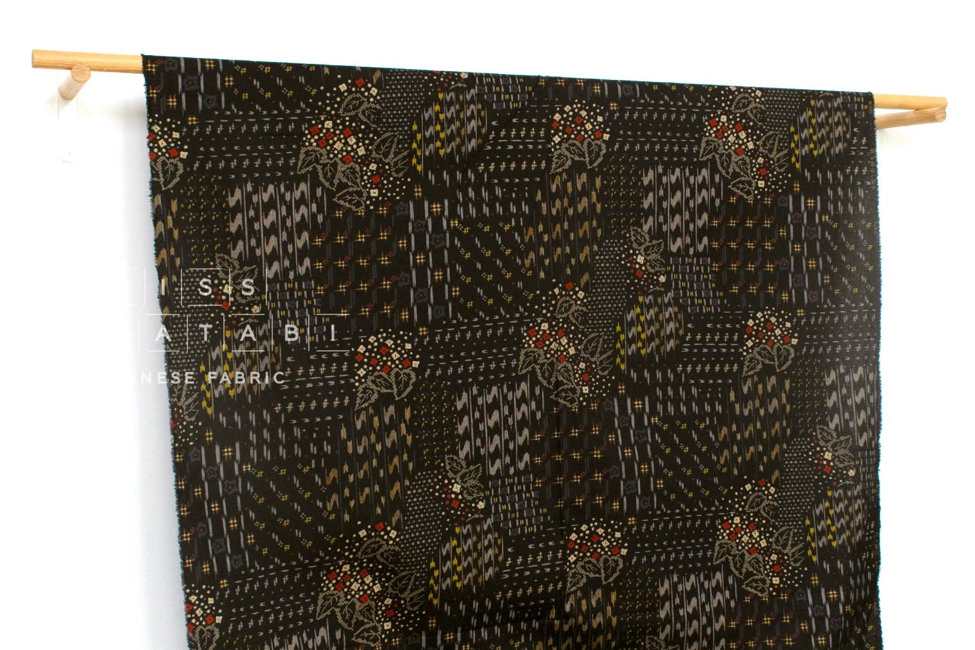 Japanese Fabric Floating Flower Kasuri - black - 50cm