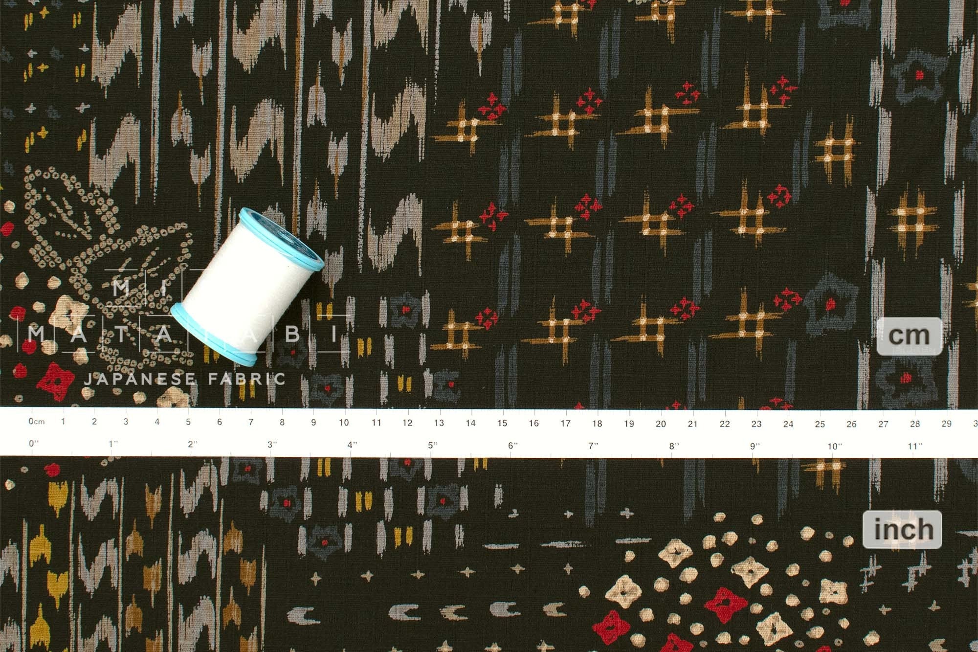 Japanese Fabric Floating Flower Kasuri - black - 50cm