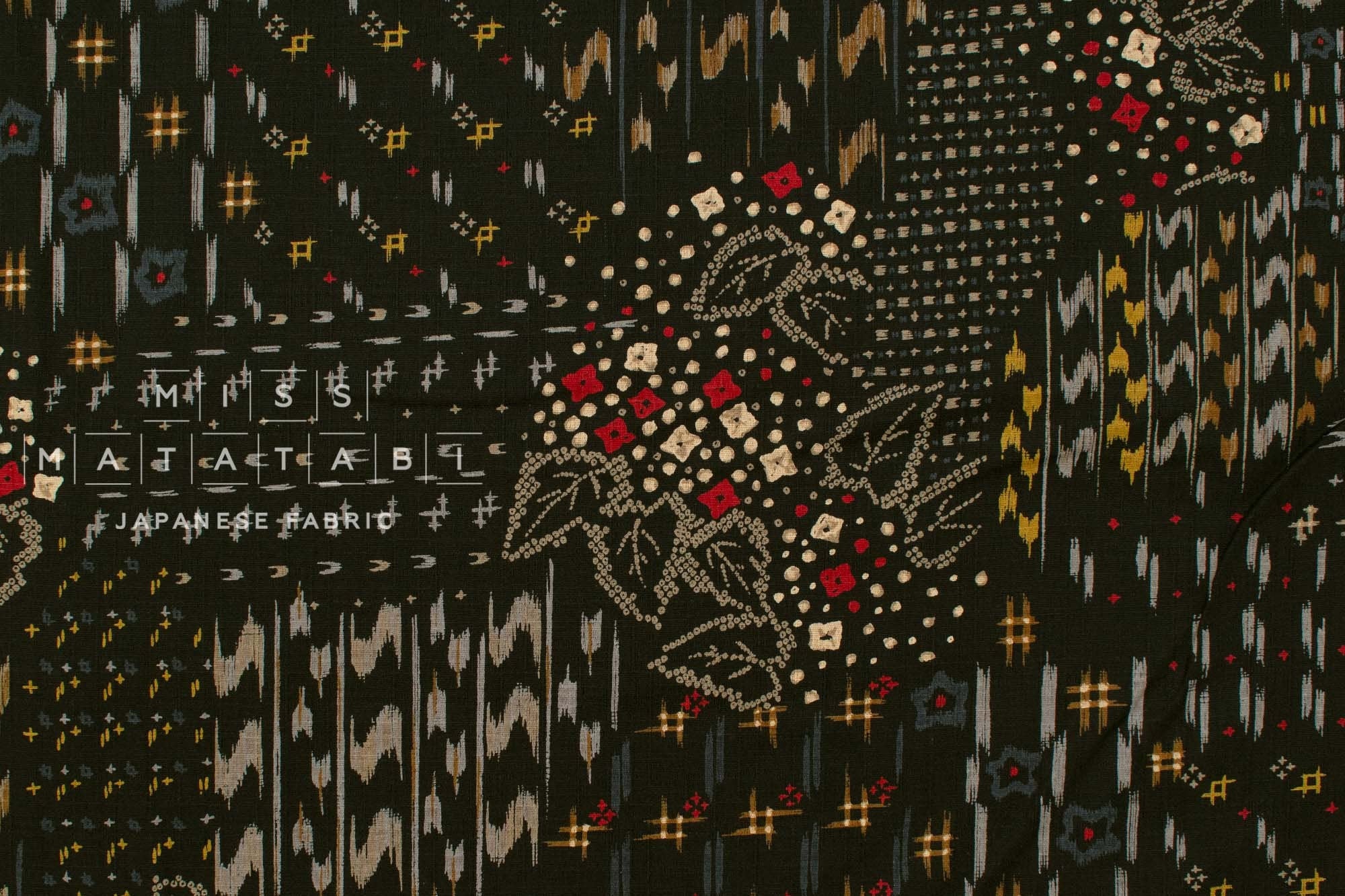 Japanese Fabric Floating Flower Kasuri - black - 50cm