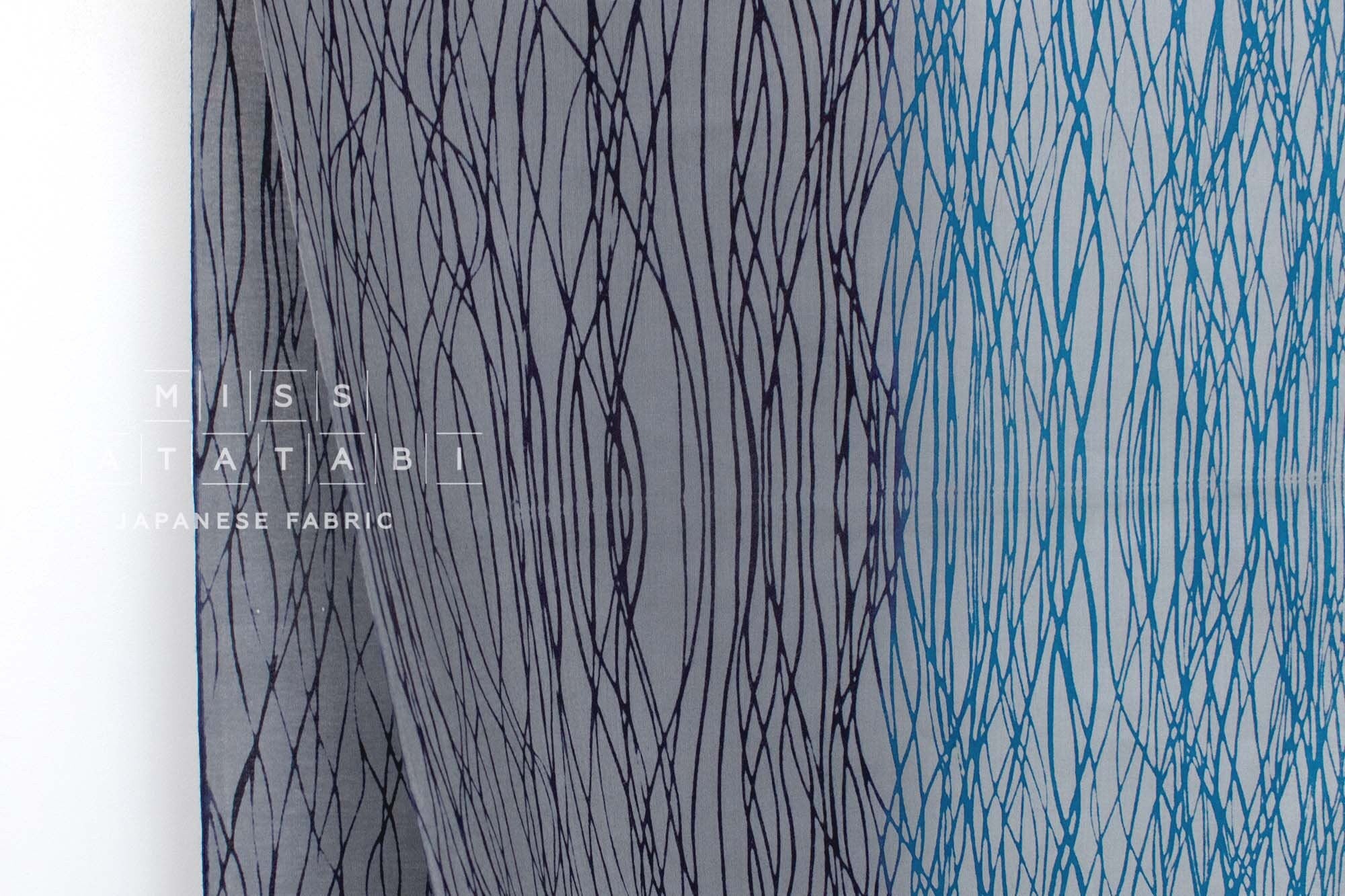 Shokunin Collection Hand-printed Chusen Japanese Yukata Fabric - motsuresuji - grey, blue - 50cm