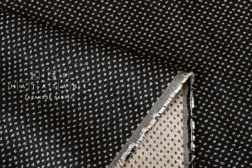 Japanese Fabric - yarn dyed woven dots jacquard  - black, latte - 50cm